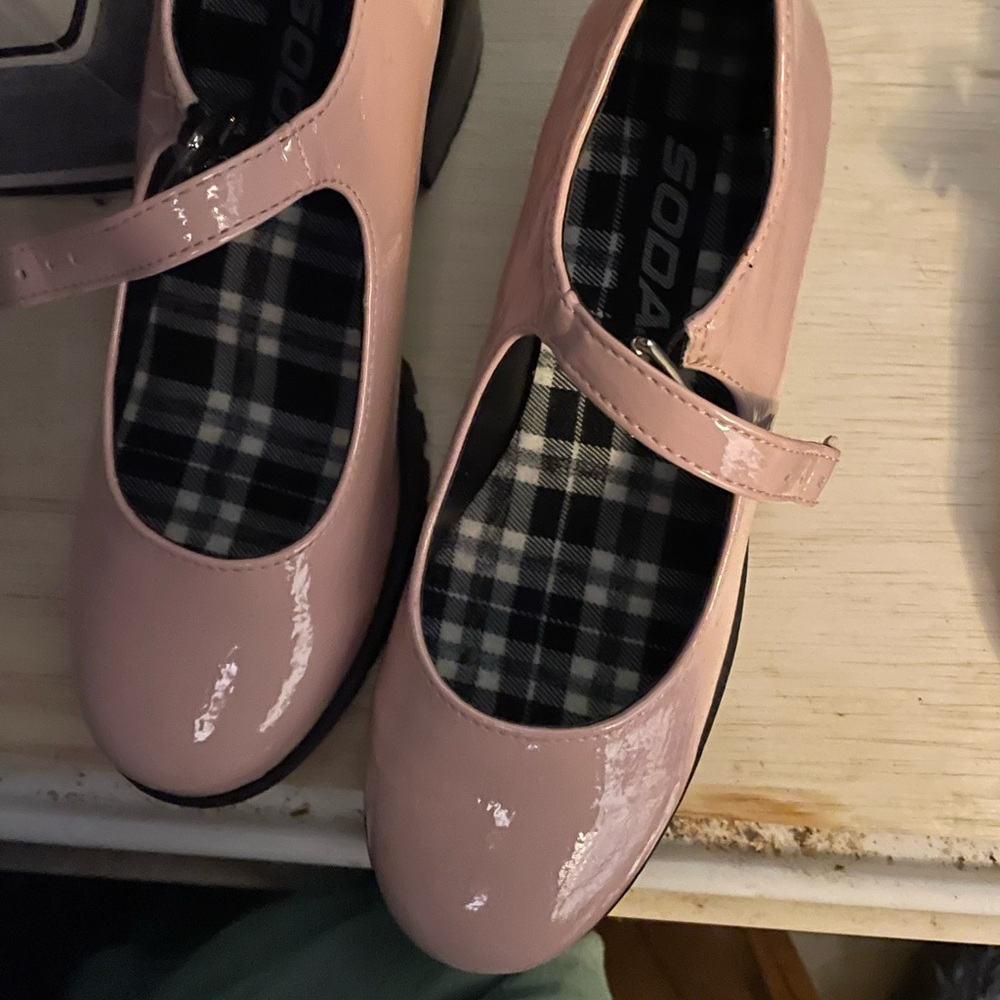Blush pink Mary Janes Soda brand